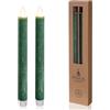 comforder Candele LED con Fiamma Tremolante in Vera Cera (Set da 2), Candele a Pile con Timer, Candele a Batteria (Verde Muschio)