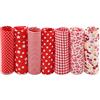 Lyrlody 7 pz Tessuti in Cotone 50 x 50 cm, Tessuti per Patchwork, Patchwork Fai da Te, Foderare Cuscini, Vestiti e Cucito (Rossa)