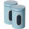 ECHTWERK Elegante set di 2 barattoli - azzurro, contenitori per la conservazione di farina/zucchero/cereali/tè, barattolo in metallo con coperchio ermetico e ampia finestra di visualizzazione