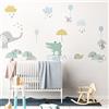 Ambiance Sticker Adesivi murali per bambini - Decorazione cameretta bambino - Adesivo da parete per cameretta bambini - Adesivo da parete con animali felici sotto la pioggia - H90 x L60 cm
