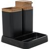 DRW Set da bagno con dosatore, Bicchiere e portasapone in acrilico nero e naturale 15x15x16 cm