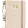 Grafoplás Grafoplas | Agenda settimanale vista 2025 a6 | Color Sabbia | Modello Metallic | Spagnolo | Spirale | Copertina rigida foderata in tessuto metallizzato | Chiusura elastica | Da gennaio a dicembre |
