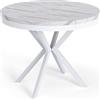 WFL GROUP Tavolo da Pranzo Rotondo Allungabile - Tavolo Loft Style Con Gambe in Metallo Bianche - 100 a 180 cm - Tavolo Rotondo Stile Industriale Per il Soggiorno - Salvaspazio - 100 cm - Marmo Bianco