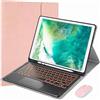 VLEAQC Custodia con Tastiera per iPad PRO 12,9 Pollici 2015/2017 (1a e 2a Generazione) Tastiera e Mouse Bluetooth retroilluminati a 7 Colori, Cover Folio con Struttura Leggera e in Tessuto,Rosa