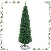 GYMAX Albero di Natale Slim 180 cm, Stretto e Alto, 400 Rami in PVC Ignifugo, Folti e Realistici, Supporto in Ferro, Divisibile da Trasporto, Albero Natale Artificiale Verde, per Interno ed Esterno