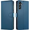 JUNETOP Cover per Samsung Galaxy A25 5G, Custodia a Libro Portafoglio Flip Case in Pelle PU di Alta Qualità [Protezione Blocco RFID] - Blu