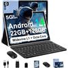 ZIOVO Android 14 Tablet 10 Pollici, 22GB RAM+128GB ROM (TF 1TB), 5G WiFi Tablets, Supporto Widevine L1/Octa-Core/8000mAh/Corpo Metallico/8+5MP, 2 in 1 Tablet PC con Tastiera e Mouse- Blu
