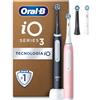 Oral-B Spazzolino Elettrico Ricaricabile iO 3 Rosa e Nero, 2 Testine di Ricambio, 1 Custodia da Viaggio, Confezione Doppia, 2 Spazzolini