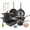 RIOVARM Induzione Set di pentole e padelle con coperchi In granito Antiaderente Set di pentole con padella per arrostire In marmo In pietra Set di utensili da cucina Pentola Padella per salse Spatole