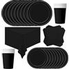 POPOYU Set Stoviglie per Feste di Compleanno Nero, 69 Pezzi, Piatti, Tovaglioli, Tazze, Tovaglia per Compleanni, Matrimoni, Decorazioni Natalizie (16 Ospiti)