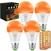 Wivety Lampadina del Sonno con Telecomando, LED Lampadine Arancione E27 1600K Ambra, A60 blocco della luce blu, 9W per Asilo Nido, Camera da Letto (Pacco da 4)