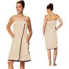 Sowel® Kilt da Sauna da Donna, 100% Cotone Biologico, Asciugamano da Sauna con Chiusura e Elastico, Lunghezza al Ginocchio, 80 x 130 cm, Beige/Blu Marino