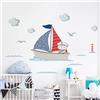 Ambiance Sticker Adesivi murali per bambini - Decorazione cameretta bambino - Adesivo da parete per cameretta bambini - Adesivo da parete orsetto capitano di barca - H60 x L70 cm