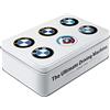 Nostalgic-Art Contenitori in latta retrò piatti, 2,5 l, Official License Product (OLP), BMW - Logo Evolution - Idee regalo per amanti BMW, scatola con coperchio, design vintage