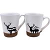 Dekohelden24 Set di 2 Tazze, Vin brulé, Cervo in grès porcellanato, Colore, Dimensioni: (Lunghezza x Larghezza x Altezza) Circa 12 x 9 x 10 cm, capacità 360 ml per Tazza, Alce Nero/Bianco, 10 cm