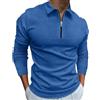 Oanviso Polo da Uomo Felpa con col Risvoltato Casual T-Shirt a Maniche Lunghe Classico Polos con Cerniera Autunno Camicia a Righe Colore Solido Golf Polo Uomo Slim Fit Primavera E Blu Scuro XS