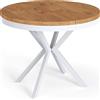 WFL GROUP Tavolo da Pranzo Rotondo Allungabile - Tavolo Loft Style Con Gambe in Metallo Bianche - 100 a 180 cm - Tavolo Rotondo Stile Industriale Per il Soggiorno - Salvaspazio - 100 cm - Rovere Lancelot