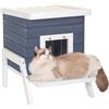 Petsfit Casetta per Gatti per Esterni, Rialzato di 13,5 cm, Cuccia per Gatti in Legno con Balconcino, Resistente all'inverno, Blu