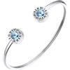 FindChic Braccialetto Donna Aperto con Pietra di Nascita Acquamarina Marzo Bracciale Donna Acciaio Inossidabile Bracciale Rigido Acciaio Donna con Numero Romano Confezione Regalo