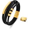 Dada Gioielli - Bracciale Uomo Pelle Acciaio Anallergico Cinturino Multistrato Intrecciato Chiusura Magnetica Regolabile (Oro)