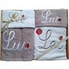 RICAMI FIORENTINI BALDI Set 4 asciugamani con ricamo LUI e LEI e roselline, spugna di cotone 100% 400 gr/mq, 4 pezzi: 2 viso+2 ospite. Idea regalo. Prodotto artigianale toscano (roselline)