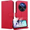 Oududianzi - Cover per Xiaomi Redmi 14C Custodia,[2 Pellicola Vetro Temperato] con Coperchio Scorrevole della Fotocamera, 360 ° staffa girevole e manicotto protettivo in silicone TPU - Nero