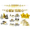 Folat 63764 Pacchetto Festa Happy New Year - BlackGold HNY - Decorazioni Festa Capodanno Nero Oro, Veglione Cenone di San Silvestro, Buon Anno