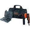 BLACK+DECKER Trapano a percussione a filo 710W azione martellante ad alte prestazioni per muratura metallo e legno velocità variabile per precisione include 32 accessori in borsa morbida BEH710SA32-QS