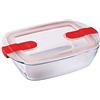 Pyrex Cook & Heat contenitore rettangolare per alimenti in vetro borosilicato con coperchio sfiatavapore per il microonde - cuocere in forno, conservare & riscaldare- 23x15cm -