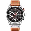 CURREN Orologio analogico al quarzo con cinturino in pelle da uomo, stile classico, casual, in acciaio inox, impermeabile, cronografo, data, colore: nero argento, argento nero, sport, Argentato nero, Sport