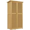 Outsunny Casetta Attrezzi Giardino in Legno di Abete e Pino con 4 Scompartimenti, Armadio da Esterno Porta Attrezzi da Giardino con Tetto Impermeabile, 87x46.5x160cm, Giallo