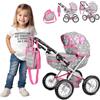 Kinderplay Carrozzina per Bambole, Passeggino per Bambole - Gondola, L'altezza del manico è di 33-63 cm, Passeggino Giocattolo, Costruzione Leggera e Stabile, KP0262S