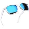 Joopin Occhiali da Sole Specchiati Uomo Donna Polarizzati Classici Quadrati UV400 Protezione per Guida Pesca Guidare Golf Retrò Anni 80 Design (Lente Blu Specchio/Montatura Bianca)