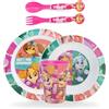 Sorrisini Set Stoviglie riutilizzabili, Piatti in plastica per asilo, scuola con piatto, ciotola, posate, bicchiere, Set stoviglie Bambini in plastica adatto per microonde, Paw Skye