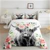 Loussiesd Highland mucca set biancheria da letto rosa floreale toro bovino Trapunta fauna selvatica occidentale piumino set Trapunta per camera da letto 135x200cm