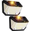 K KASONIC Luci da Recinzione Solari a Doppio Sensore, 6500K Luci Solari per Movimento Impermeabili con Angolo di Illuminazione 300° per Giardino, Confezione da 2 Luci Solari da Parete Esterne per Cas