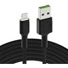 Green Cell Cavo USB-A - Lightning 2m con illuminazione a LED Cavo di ricarica nero Apple iPhone 14 13 12 11 SE Pro Max X XR XS Max 8 7 Plus 6 6S 5 5C 5S Plus | iPad Air/Pro/Mini | iPod