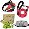 petlux Set Ciotola Cani e Gatti Inox Antiscivolo, Guinzaglio in Nylon Elastico e Riflettente, Pettorina Imbottita antitiro per Cane, Sacchetti Igienici Biodegradabili bisogni Cani con Dispenser (Rosso, S)