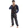 DUHENWU Tuta natalizia da uomo, in flanella, con cappuccio, con chiusura lampo, set di pigiama di Natale, tuta da notte, tuta da casa, alla moda, stampata, O blu navy, XL