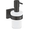 GROHE Dispenser di sapone GROHE Start Cube QuickFix con supporto (materiale: vetro e metallo, quantità di riempimento 160 ml, con viti e tasselli), 158 mm, con GROHE QuickGlue, nero opaco, 410982430
