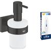 GROHE Start Cube QuickFix Dispenser di sapone con supporto e colla rapida A1 (materiale: vetro ghiacciato e metallo, quantità di riempimento 160 ml, con viti e tasselli), 158 mm, nero opaco, 410982430