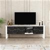 Hanah Home Elegante supporto per TV con spazio aggiuntivo, bianco e nero, 140 x 44,8 x 35 cm, 100% melamina rivestito in melamina | Multiple Shelves for Modern Living Rooms