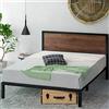 Zinus Mory Letto 160x190 cm - Struttura letto 30 cm di altezza - Struttura letto a piattaforma in metallo e legno con testata e supporto a doghe in legno - Marrone