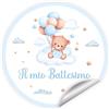 Handmade Adesivi "Il mio Battesimo" Bimbo - Set 30 Pezzi Ø 40 mm con Orsetto Azzurro e Palloncini, Stickers Tondi per Bomboniere, Sacchetti e Confetti, Non Personalizzabili (OR-06-A)