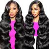 tunfine 13x4 Transparent Lace Front Human Hair Wigs, Body Wave Parrucca Donna Capelli Veri Umani Con Densità del 180%, Parrucca di Capelli Veri Da Donn Nera Lunga Pre-Pizzicato con Baby Hair 20 Pollice(50cm)