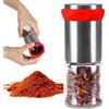 KLOP256 Macinino peperoncino in acciaio inox e vetro, 100 ml, altezza 17,5 cm, peperoncino, macinino per spezie
