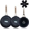 briebe Black Titanium - Set di 3 padelle antiaderenti, induzione in titanio 18-20-24 cm, alluminio forgiato, rivestimento senza PFOA, manico professionale in acciaio inox, piano cottura, gas, 3