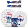 Sorrisini Set Stoviglie bambini, Piatti riutilizzabili per asilo, scoula, Set piatto, ciotola, tazza 350ml, Set piatti in plastica dura, Stitch