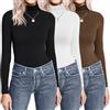 Ekouaer Donna Confezione da 3 Maglie a Maniche Lunghe a Collo Alto Camicie Termiche Set Elasticizzato Aderente Layer Tee, Nero/Bianco/Marrone, XL