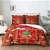 Yzehomijia Set Natale Copripiumino Matrimoniale 140×200cm, Rosso con Babbo Natale e alce, 1 lenzuola di matrimoniali+2 Federe 65x65cm, 3 Pezzi in Microfibra Lavabile in Lavatrice.（R2×140）